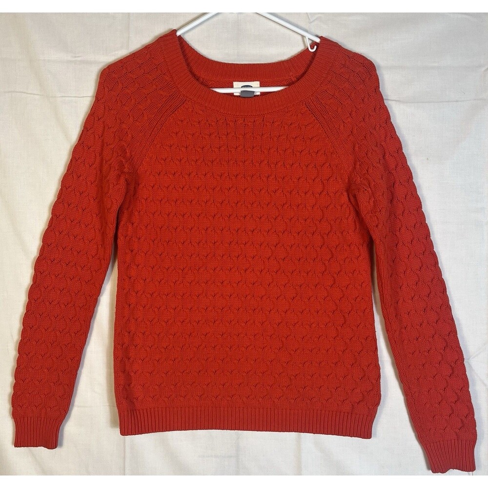 Old Navy Ladies Sweater Chain Knit Cotton Crewneck L/S Red Women’s Small